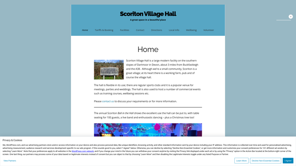 Screenshot of the Scoriton Village Hall website