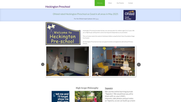 Screenshot of the Heckington Pre School Playgroup website