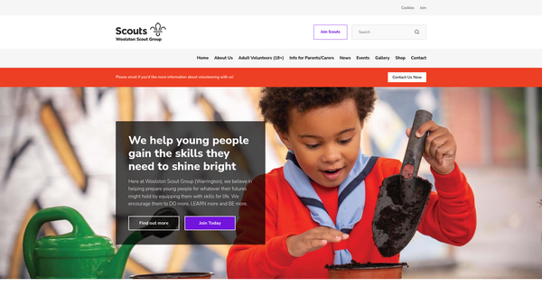 Screenshot of the 27th Warrington East (Woolston) Scout Group website