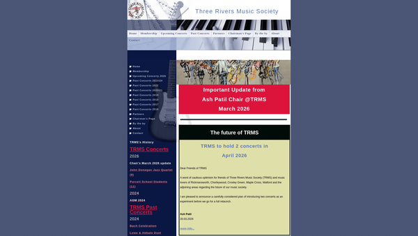 Screenshot of the Three Rivers Music Society website