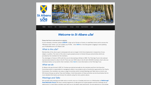 Screenshot of the St Albans U3A website