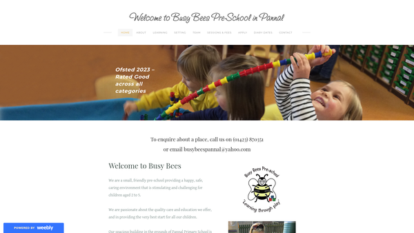 Screenshot of the Busy Bees Pre-School (Harrogate) website