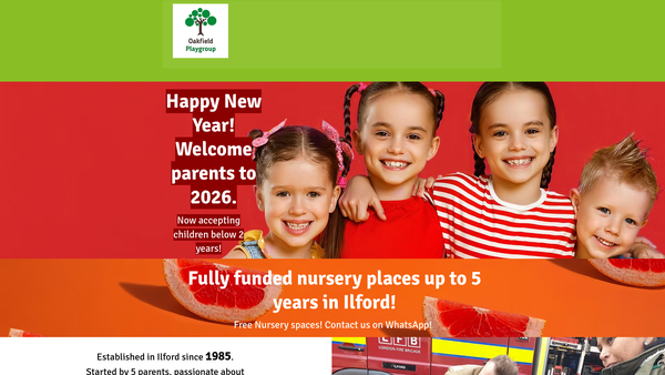 Screenshot of the Oakfield Playgroup website