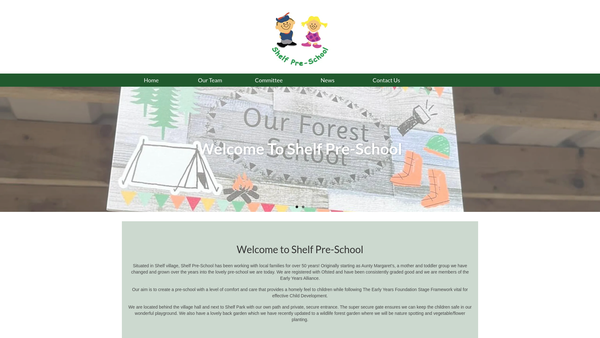 Screenshot of the Shelf Pre-School website