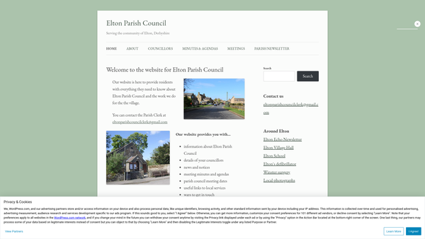 Screenshot of the Elton Village Hall website