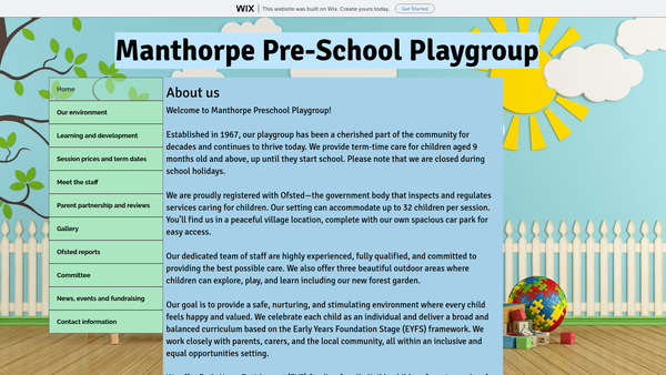 Screenshot of the Manthorpe Pre-School Playgroup website