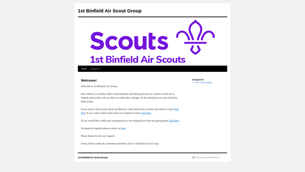 Screenshot of the First Binfield Scout Group website