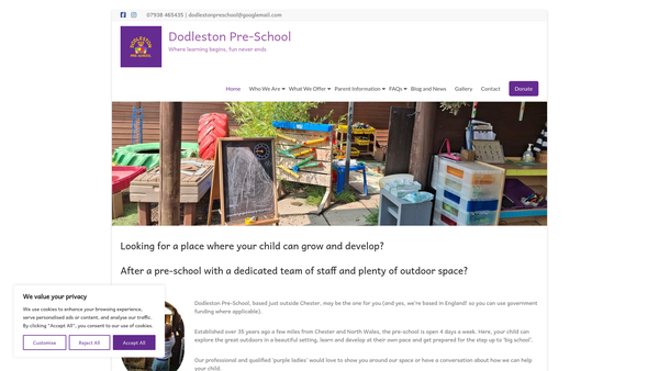 Screenshot of the Dodleston Pre-School website