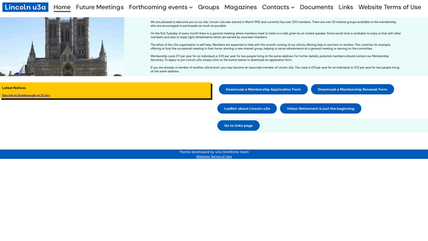 Screenshot of the Lincoln u3a website