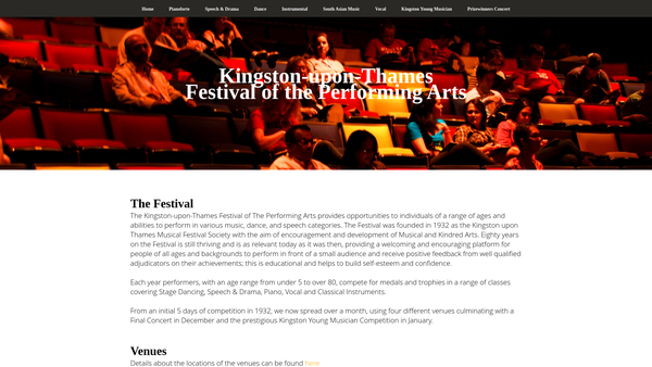 Screenshot of the Kingston Upon Thames Festival Of The Performing Arts website