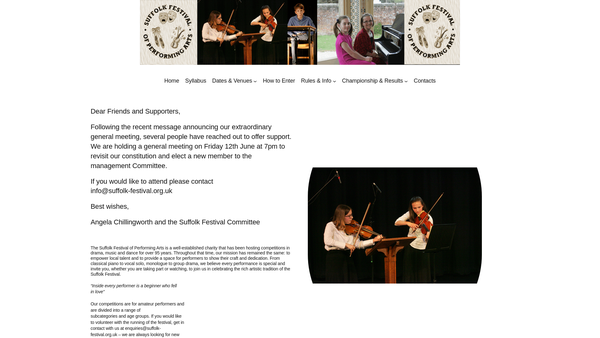 Screenshot of the Suffolk Festival Of Performing Arts website