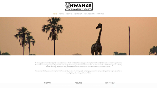 Screenshot of the Hwange Conservation Society - British Section website