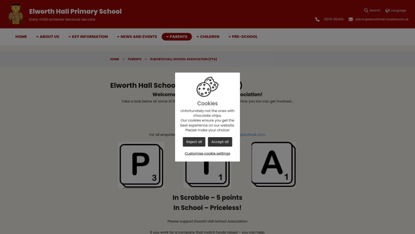 Screenshot of the Elworth Hall School Association website