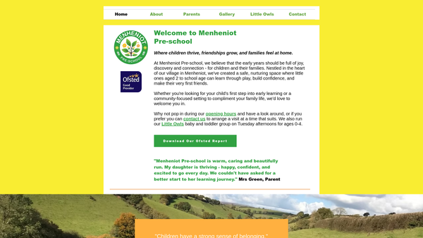 Screenshot of the Menheniot Pre-school website