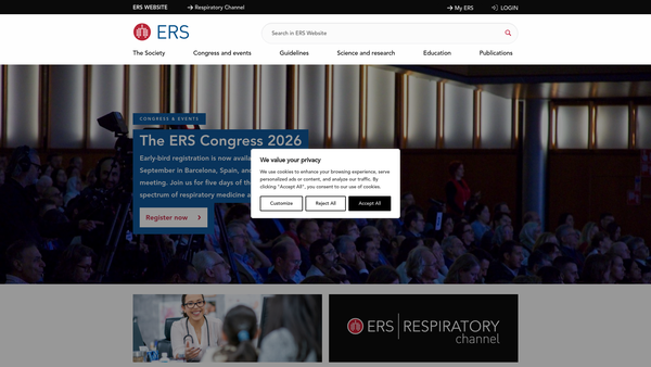 Screenshot of the European Respiratory Society (UK) Ltd website