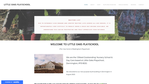 Screenshot of the Badingham Play School website
