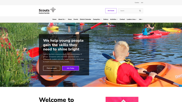 Screenshot of the Central Norfolk District Scouts website