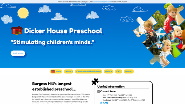 Screenshot of the Dicker House Nursery Group website