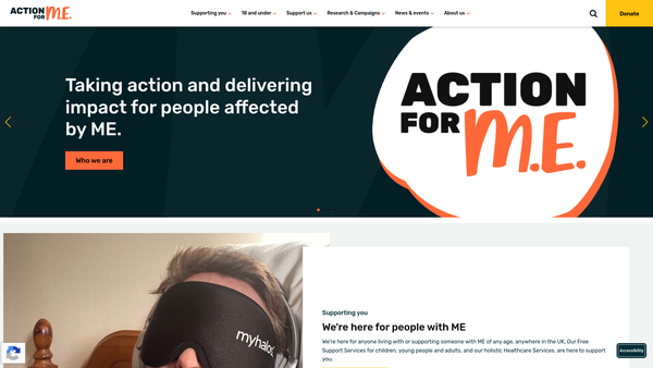 Screenshot of the Action For ME website