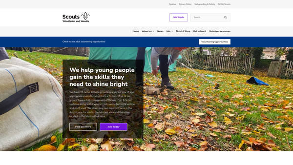 Screenshot of the Wimbledon And Wandle District Scout Council website
