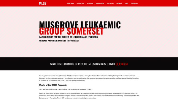 Screenshot of the Musgrove Leukaemic Group Somerset website