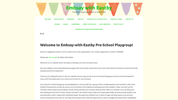 Screenshot of the Embsay With Eastby Pre School Playgroup website
