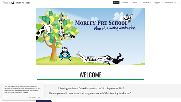 Screenshot of the Morley Under Fives Preschool website