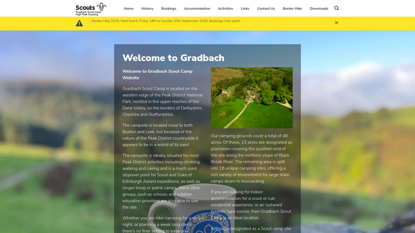 Screenshot of the Gradbach Scout Camp website