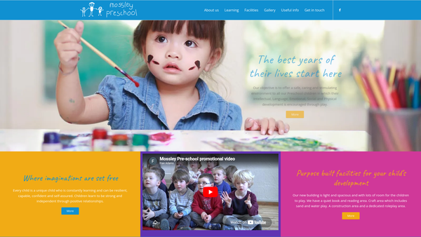 Screenshot of the Mossley Pre-School website