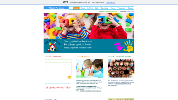 Screenshot of the Whiston Pre-School website