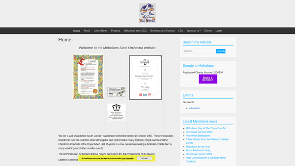 Screenshot of the Melodians Steel Orchestra ( UK ) website