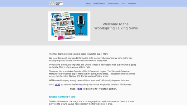 Screenshot of the The Woodspring Talking News website