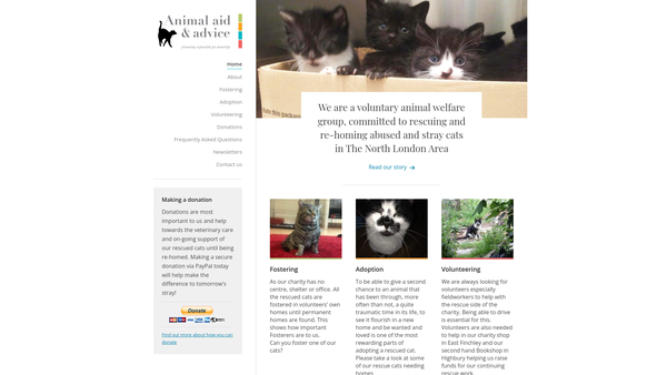 Screenshot of the Animal Aid And Advice (North London Group) website
