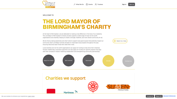 Screenshot of the The Lord Mayor Of Birmingham's Charity website