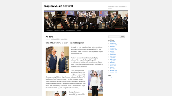 Screenshot of the Skipton Music Festival Association website