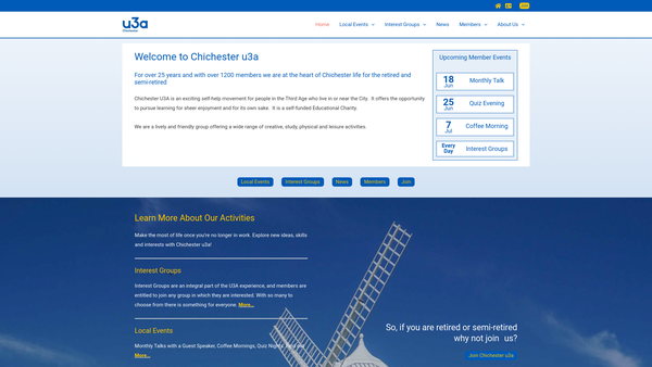 Screenshot of the Chichester U3A website