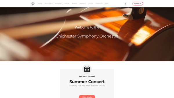 Screenshot of the Chichester Symphony Orchestra website