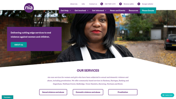 Screenshot of the The Nia Project website
