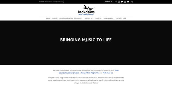 Screenshot of the Jackdaws Educational Trust website