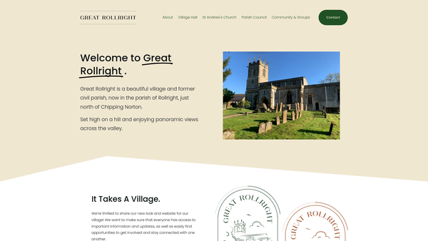 Screenshot of the Great Rollright Village Hall website