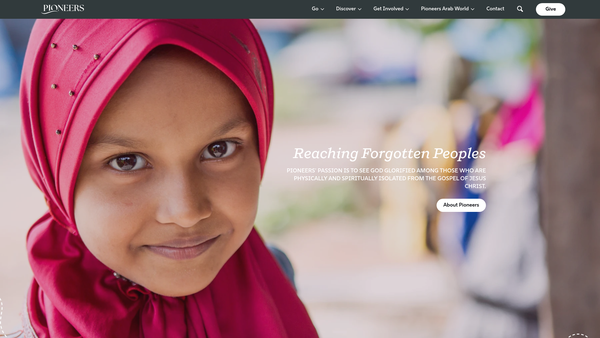 Screenshot of the Pioneers UK Ministries website