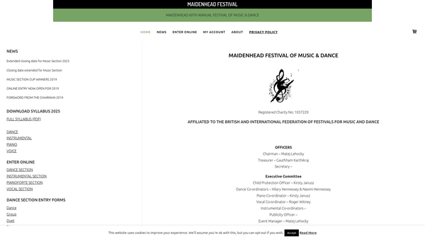 Screenshot of the Maidenhead Music And Dance Festival Association website