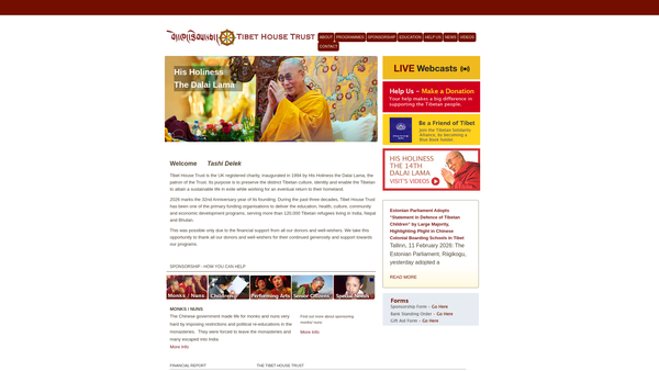 Screenshot of the Tibet House Trust website