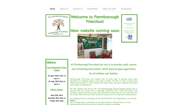 Screenshot of the Farmborough Pre-school website