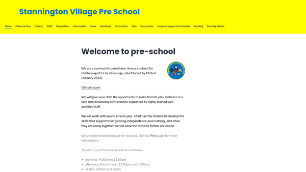 Screenshot of the Stannington Village Playgroup website