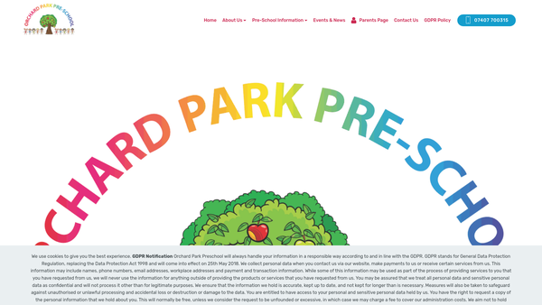 Screenshot of the Orchard Park Pre-School (York) website