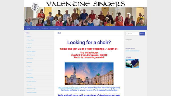 Screenshot of the The Valentine Singers website