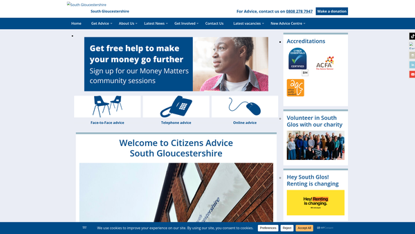 Screenshot of the Citizens Advice South Gloucestershire website
