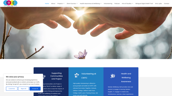 Screenshot of the Centre Of Wellbeing, Training & Culture website