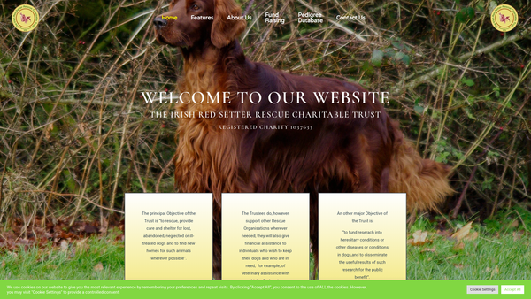 Screenshot of the The Irish Red Setter Rescue Charitable Trust website